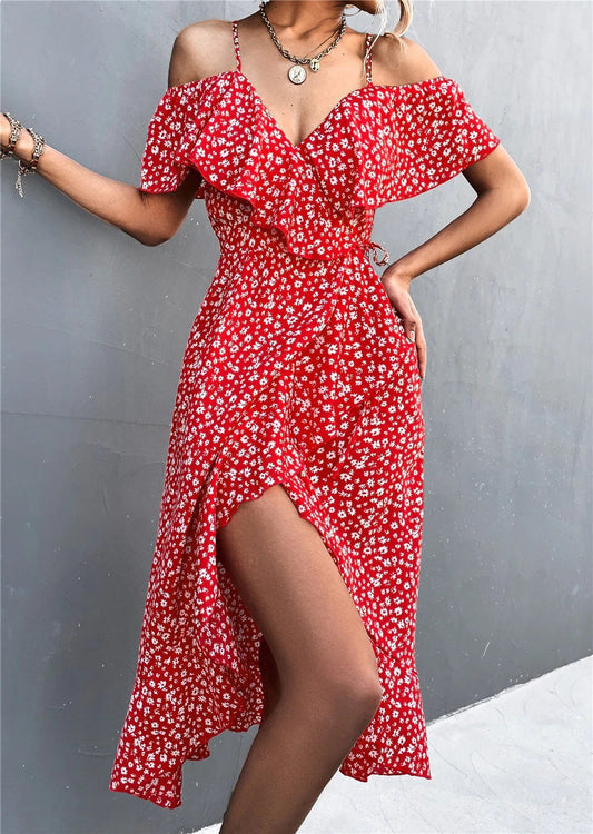 Sienna | Robe maxi asymétrique avec fleurs bohèmes