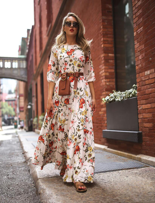 Solena | Robe maxi fleurie avec élégance plissée