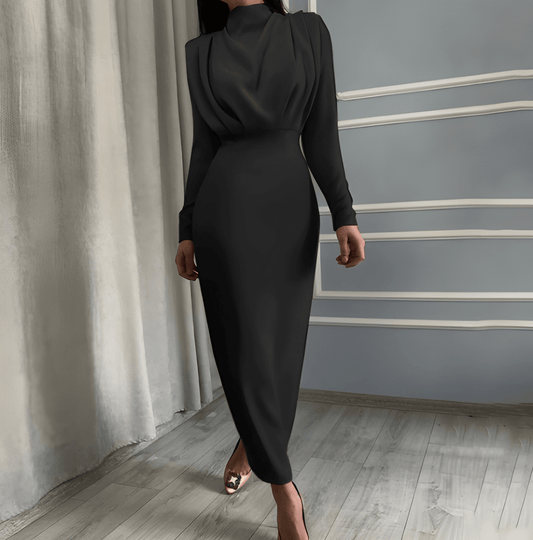 Elina | Robe longue ajustée à manches longues en mélange doux de coton