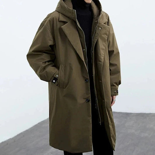 Monsieur Trenchcoat – Imperméable, Coupe Oversize avec Capuche et Fermeture Longue
