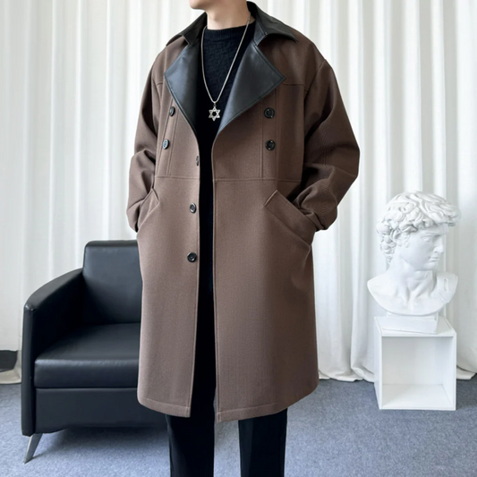 Herrrock i Ullmix – Avslappnad Passform med Dubbla Knäppningar och Kontrastkrage