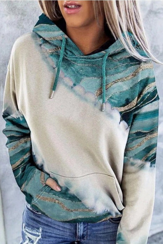 Thyraelle – Sweat à capuche oversize élégant en mélange de coton avec motif abstrait