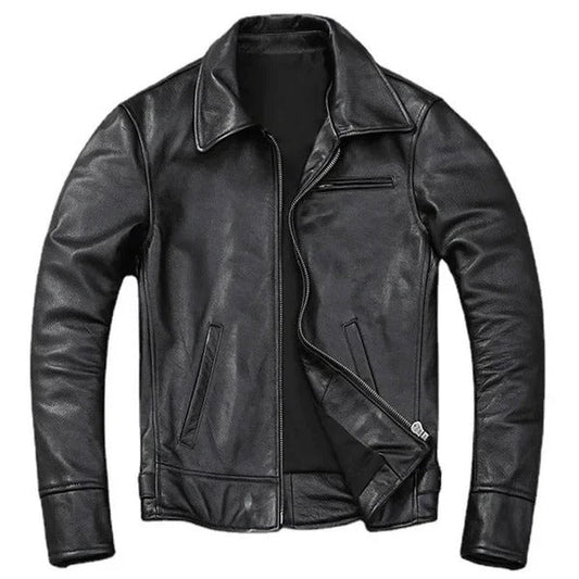 Veste en cuir homme – coupe normale avec fermeture éclair & col classique