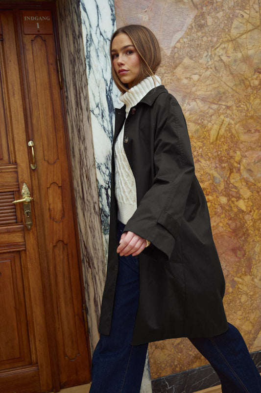 Christina Kappa Noir – Manteau Long Élégant pour Femme pour l'Hiver