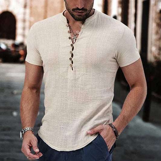 Rivano | Chemise Henley pour homme en mélange coton-lin