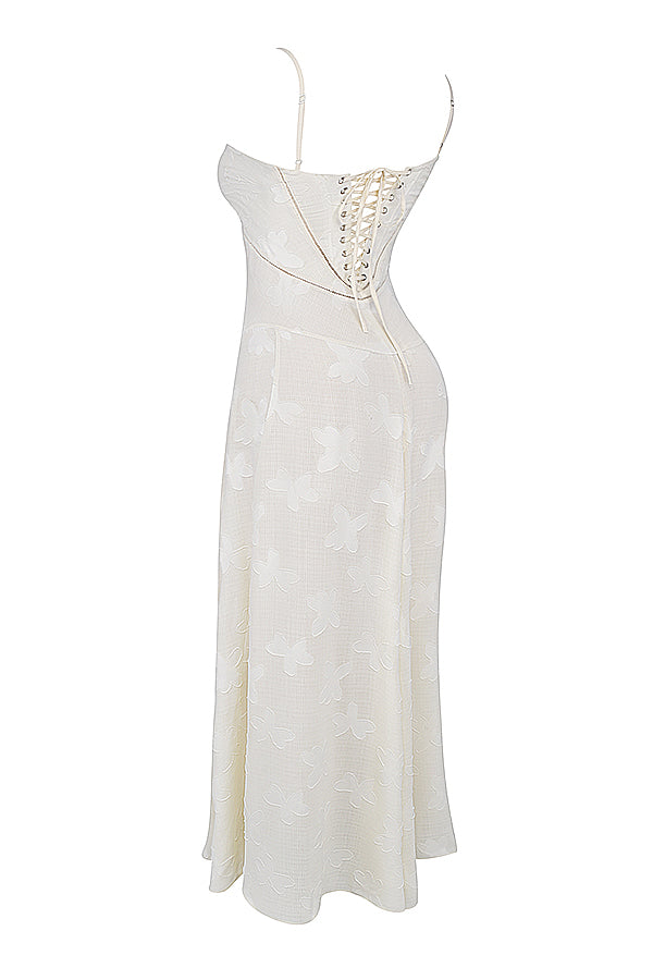 Élodie | Vintage maxikjole i creme med blonder detaljer på ryggen
