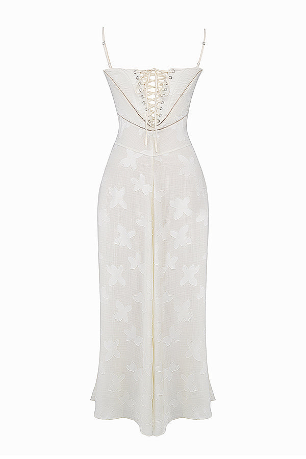 Élodie | Vintage maxikjole i creme med blonder detaljer på ryggen