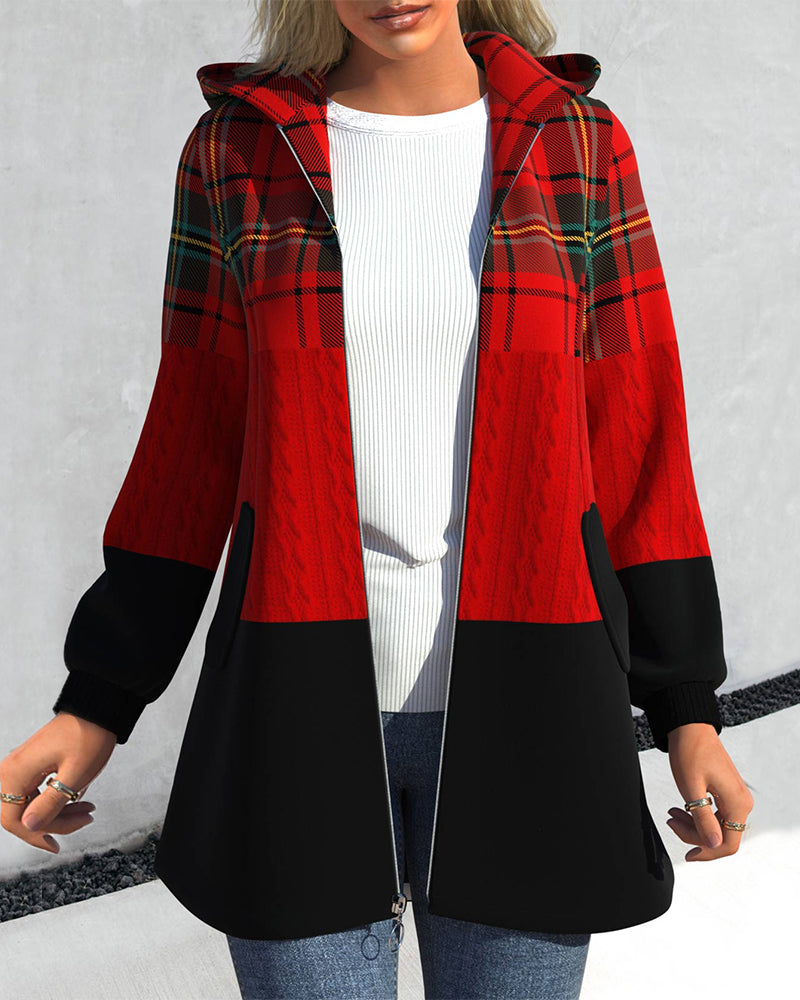 Amélisse Women’s Plaid Hoodie with Zipper – Stylish Casual Outerwear