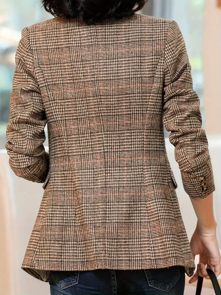 MARLENE™ | Dam Blazer med Rutigt Mönster och En-Knappsstängning