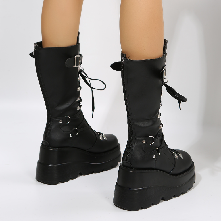 Astrid™ | Gothic Platform Boots for Women with Laces and Buckles
