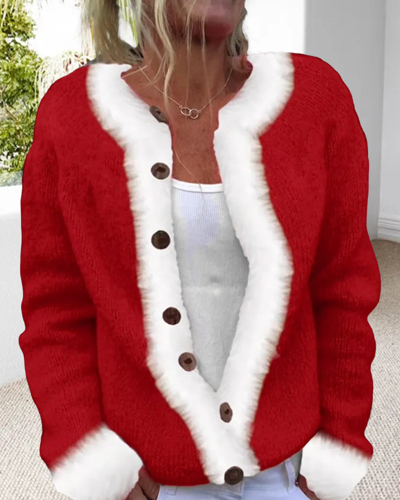 Virelle Dame Farvekontrast Moderigtig Langærmet Cardigan – Stilfuld Strikket Sweater