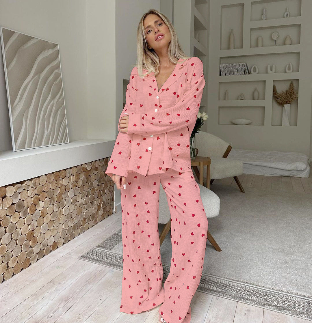 Lyssia Pajama Set | Light & Romantic with Heart Print