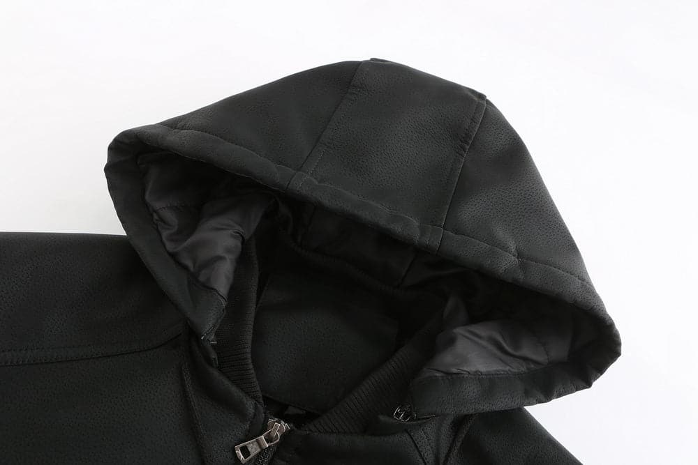 Stylish men's jacket in leather look – Hood with drawstring and ribbed cuff