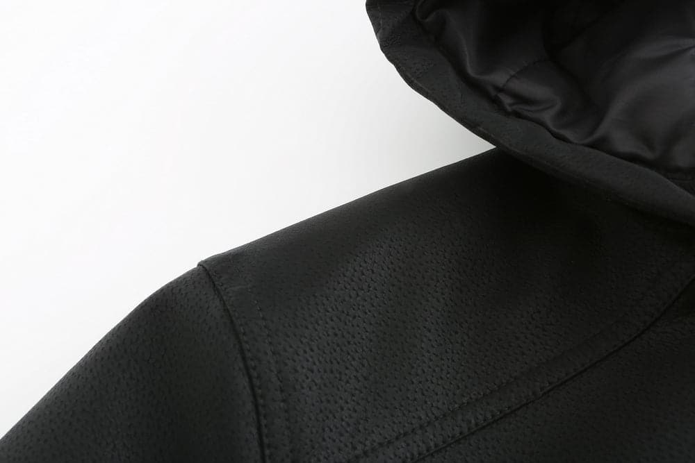 Stylish men's jacket in leather look – Hood with drawstring and ribbed cuff