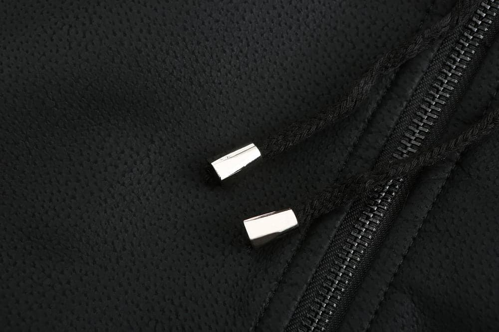 Stylish men's jacket in leather look – Hood with drawstring and ribbed cuff