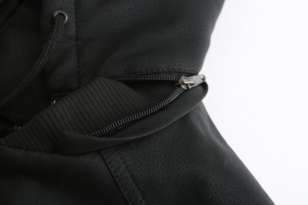 Stylish men's jacket in leather look – Hood with drawstring and ribbed cuff