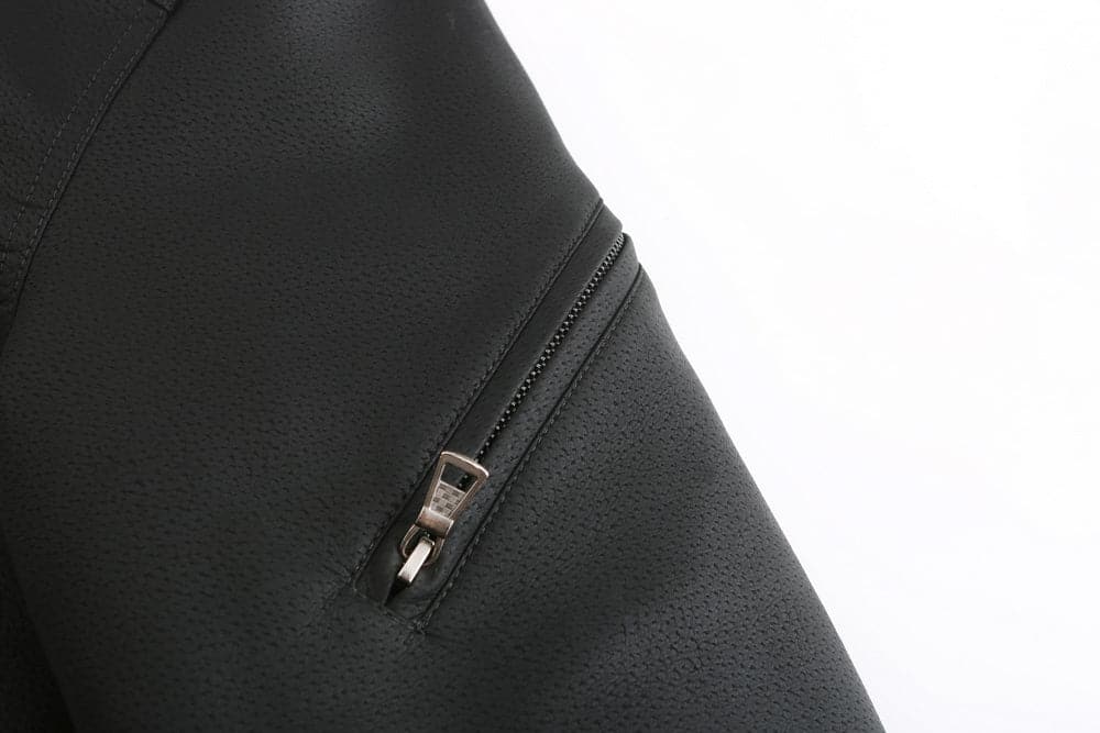 Stylish men's jacket in leather look – Hood with drawstring and ribbed cuff