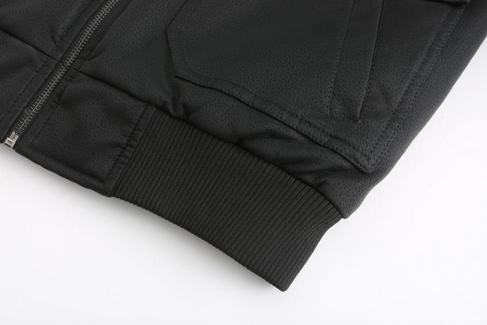 Stylish men's jacket in leather look – Hood with drawstring and ribbed cuff