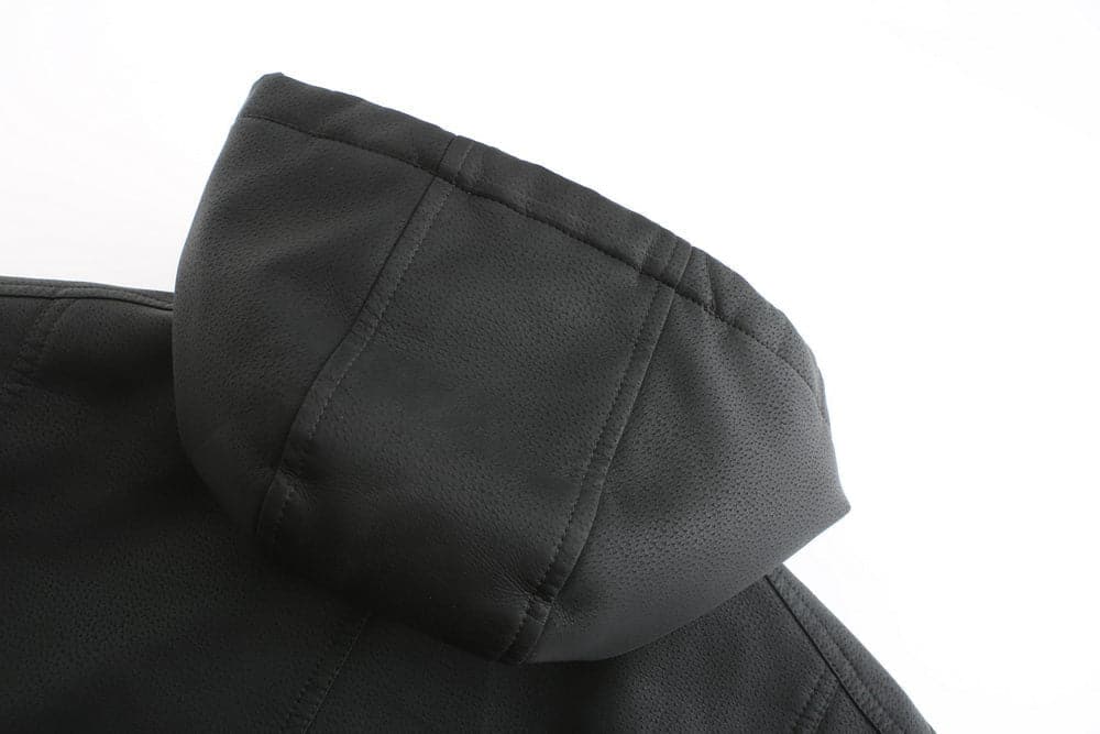 Stylish men's jacket in leather look – Hood with drawstring and ribbed cuff