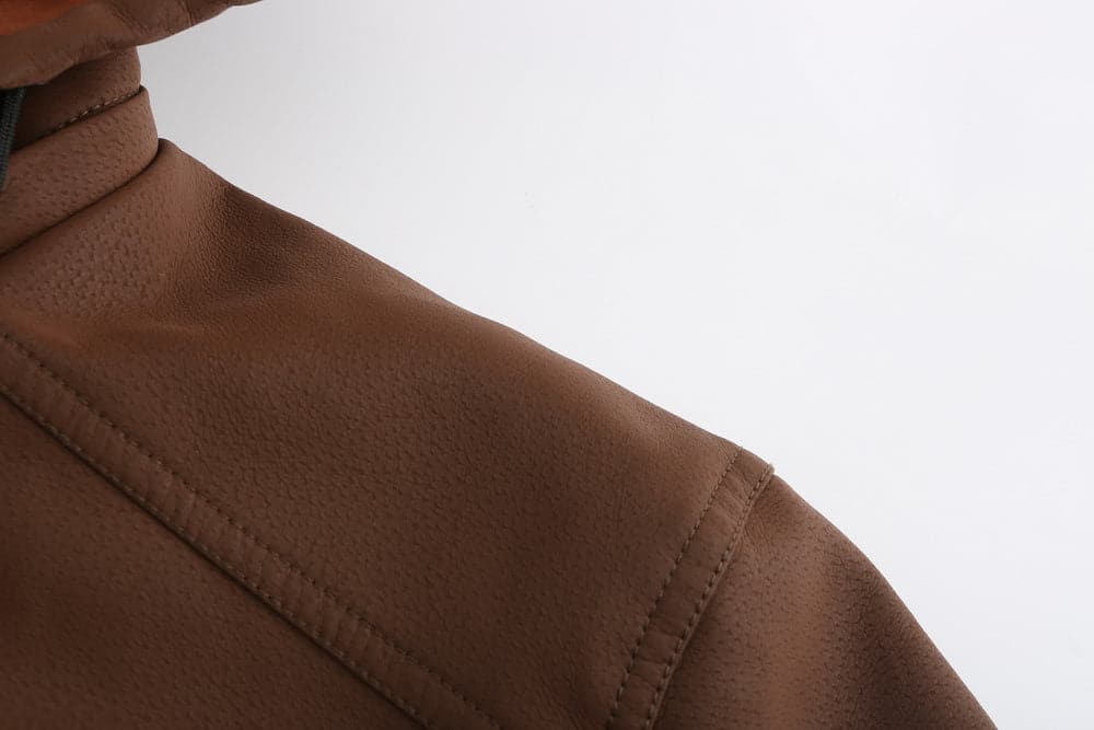 Stylish men's jacket in leather look – Hood with drawstring and ribbed cuff