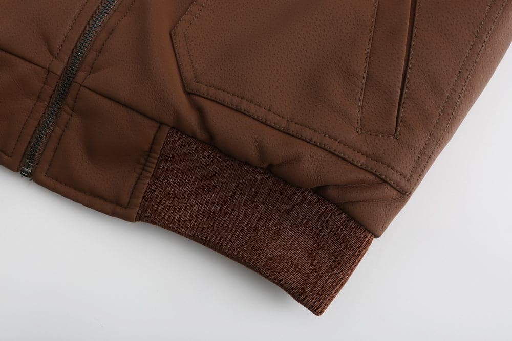 Stylish men's jacket in leather look – Hood with drawstring and ribbed cuff