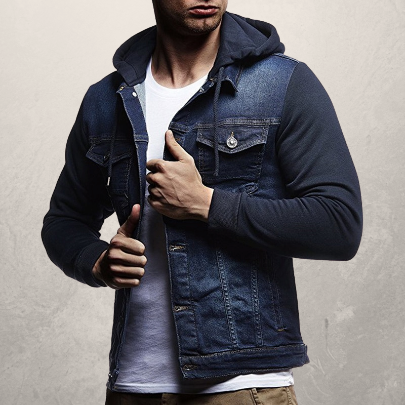 Sebastian – Slim Fit Jeansjakke med Strikkede Detaljer og Knappelukning Foran