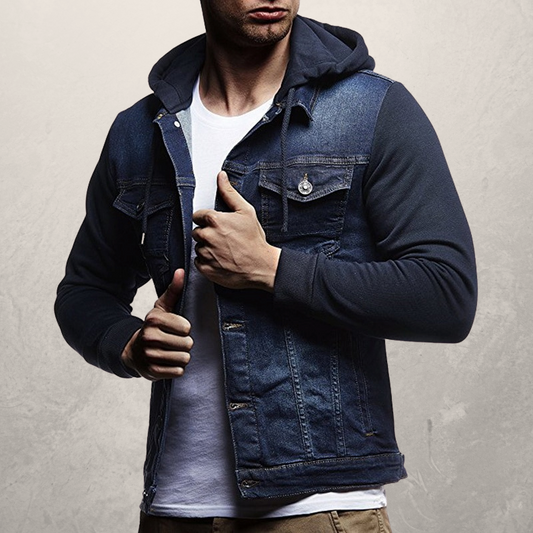Sebastian – Slim Fit Denim Jacket with Knitted Details and Front Button Closure