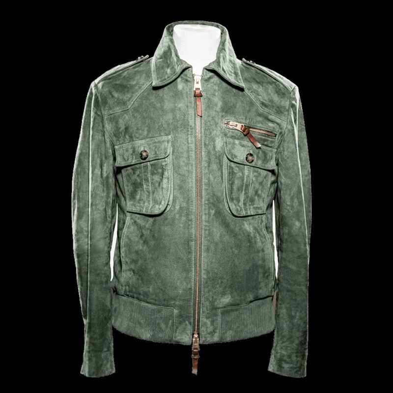 Men's Jacket in Genuine Suede – Slim Fit with Zipper and Chest Pockets