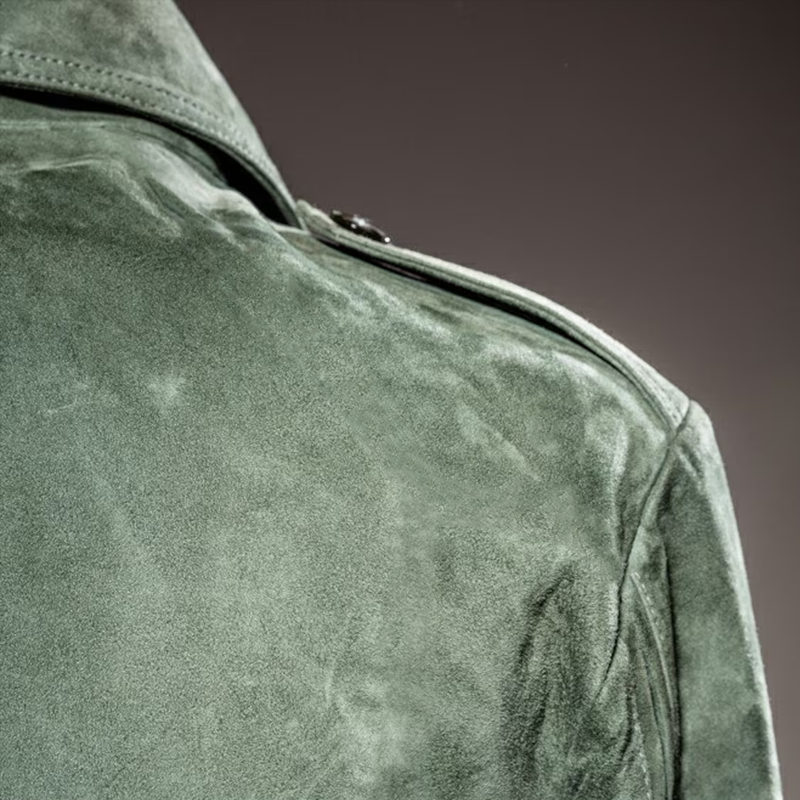 Men's Jacket in Genuine Suede – Slim Fit with Zipper and Chest Pockets