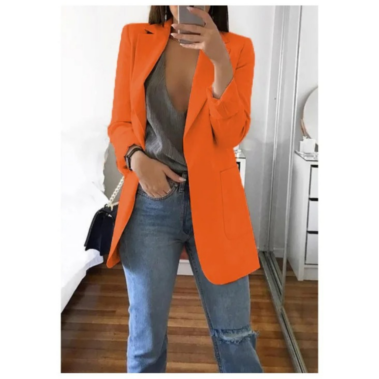 INES | Long Blazer in Sophisticated Khaki