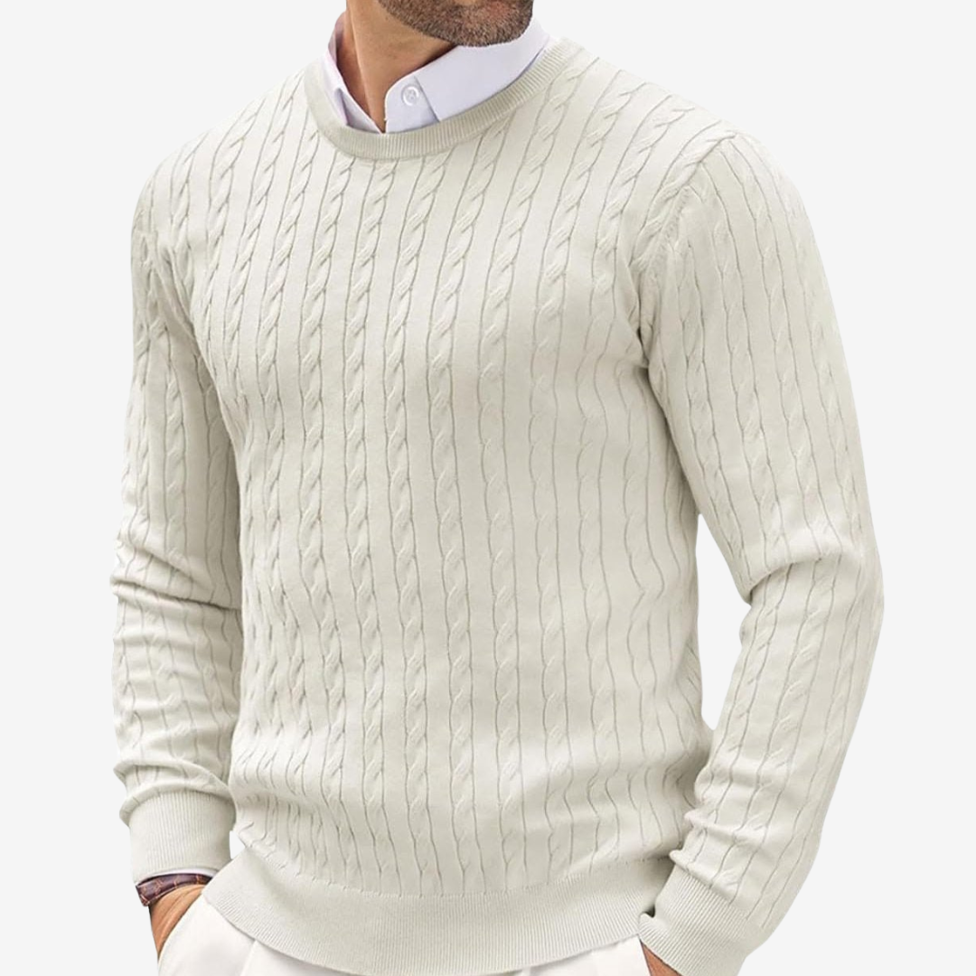 Leif | Men's Sweater in 100% Cashmere with Round Neck & Cable Knit