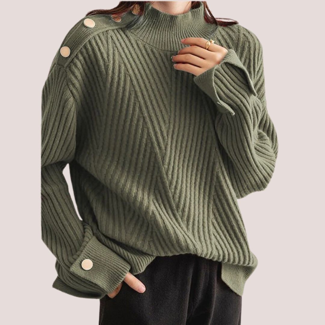 Saphira Knitted High Neck Sweater – Dametrøje med knapdetaljer