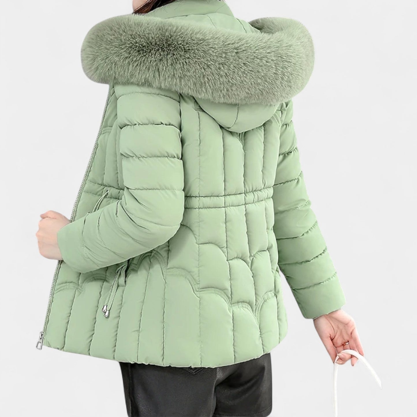 Elodie | Elegant Parkas med Fuskpäls och Justerbar Midja