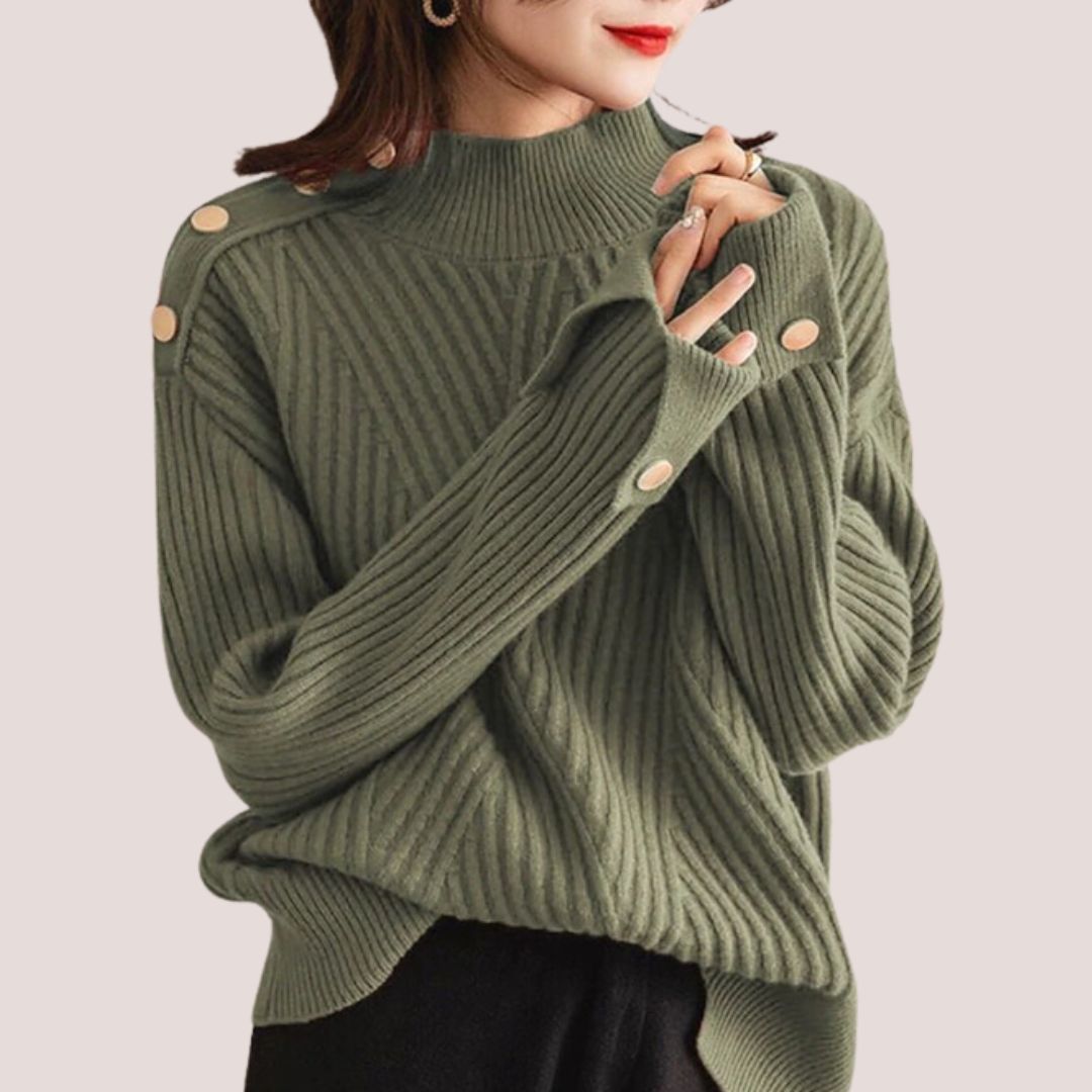 Saphira Knitted High Neck Sweater – Dametrøje med knapdetaljer