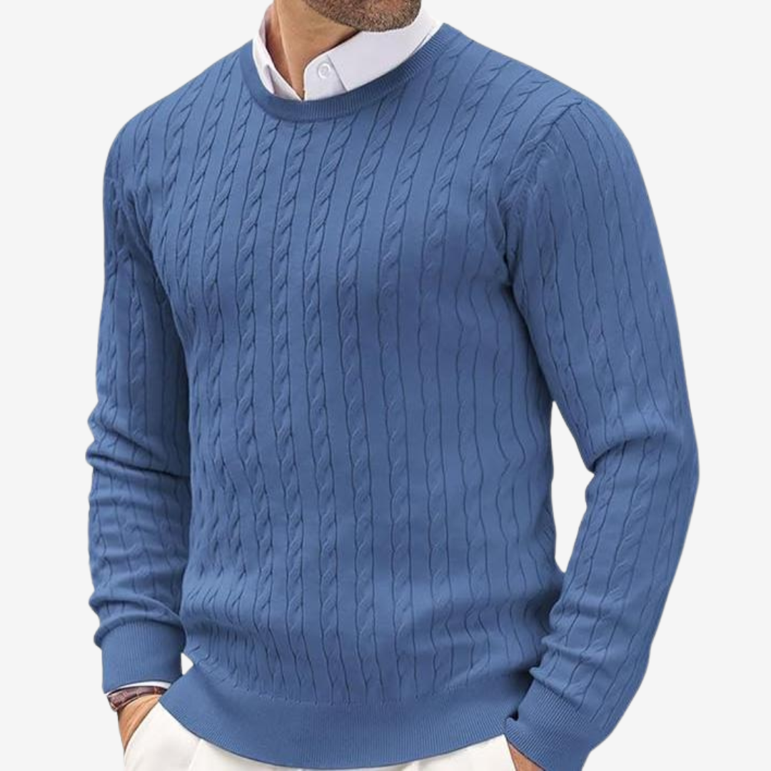 Leif | Men's Sweater in 100% Cashmere with Round Neck & Cable Knit