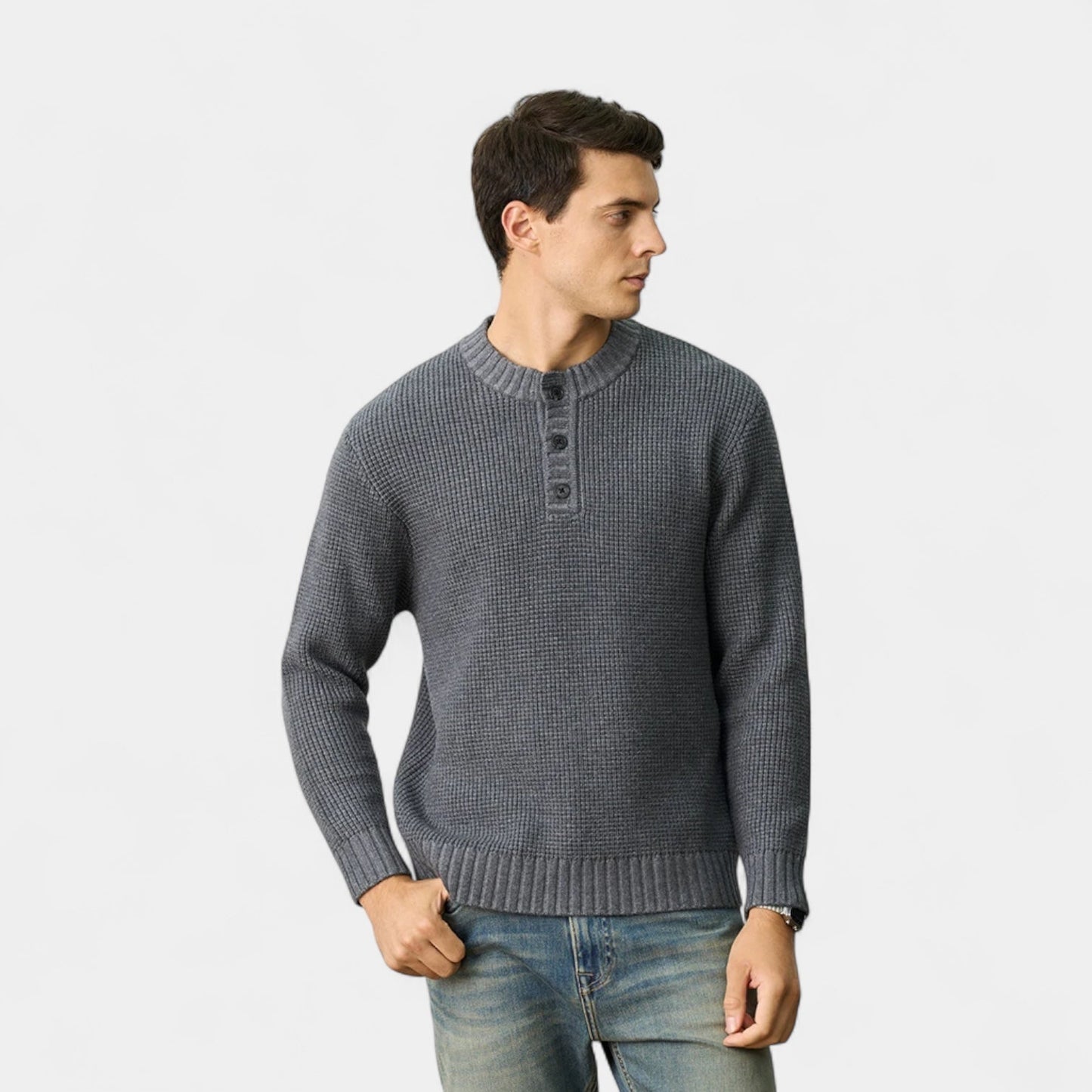 Torbjörn | Men's Henley Sweater in Merino Wool – Long-Sleeved Knitted Pullover