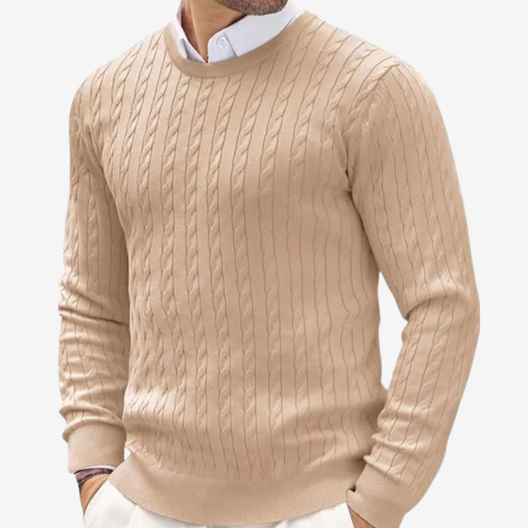 Leif | Men's Sweater in 100% Cashmere with Round Neck & Cable Knit