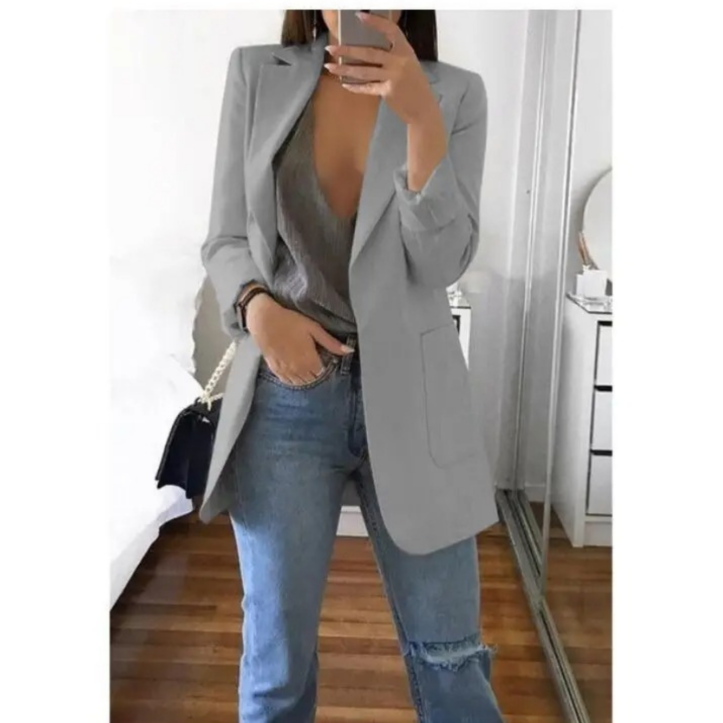 INES | Long Blazer in Sophisticated Khaki
