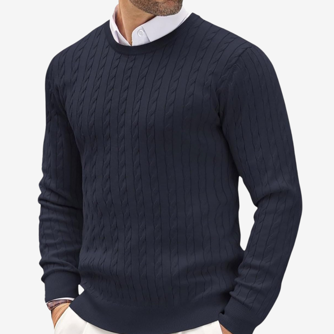 Leif | Men's Sweater in 100% Cashmere with Round Neck & Cable Knit