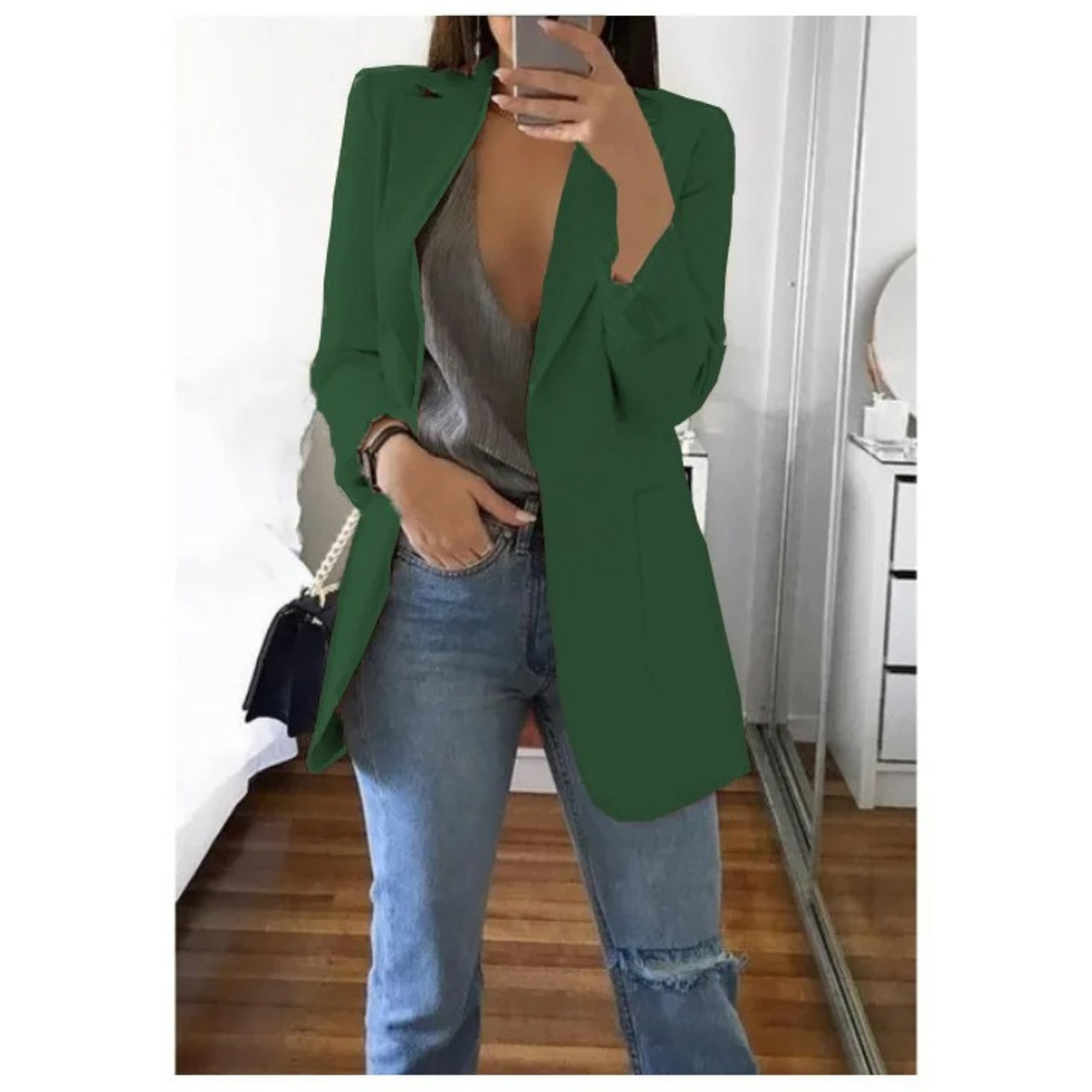 INES | Long Blazer in Sophisticated Khaki