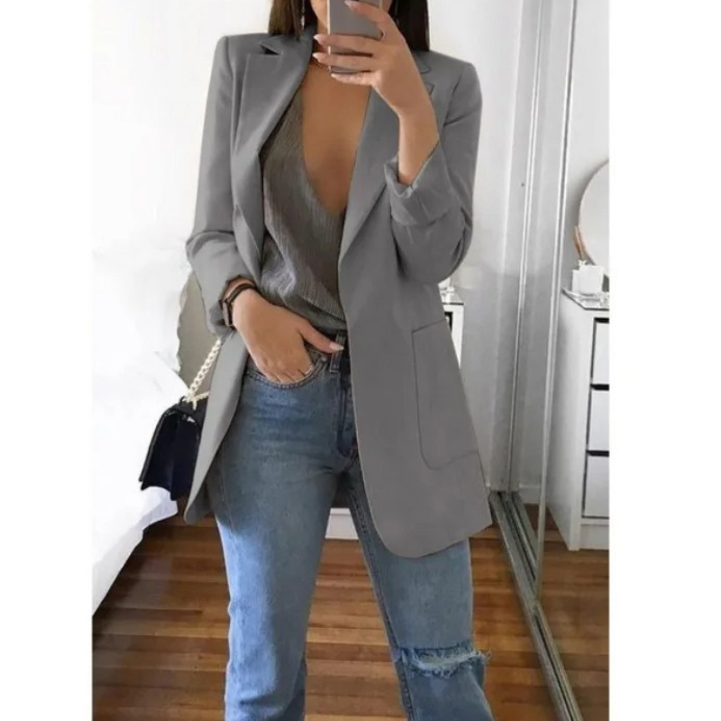 INES | Long Blazer in Sophisticated Khaki