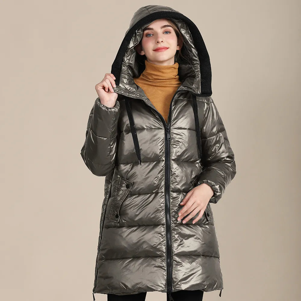 Soléya Dam Puffer Jacket with Hood – Winter Outerwear in Shiny Nylon