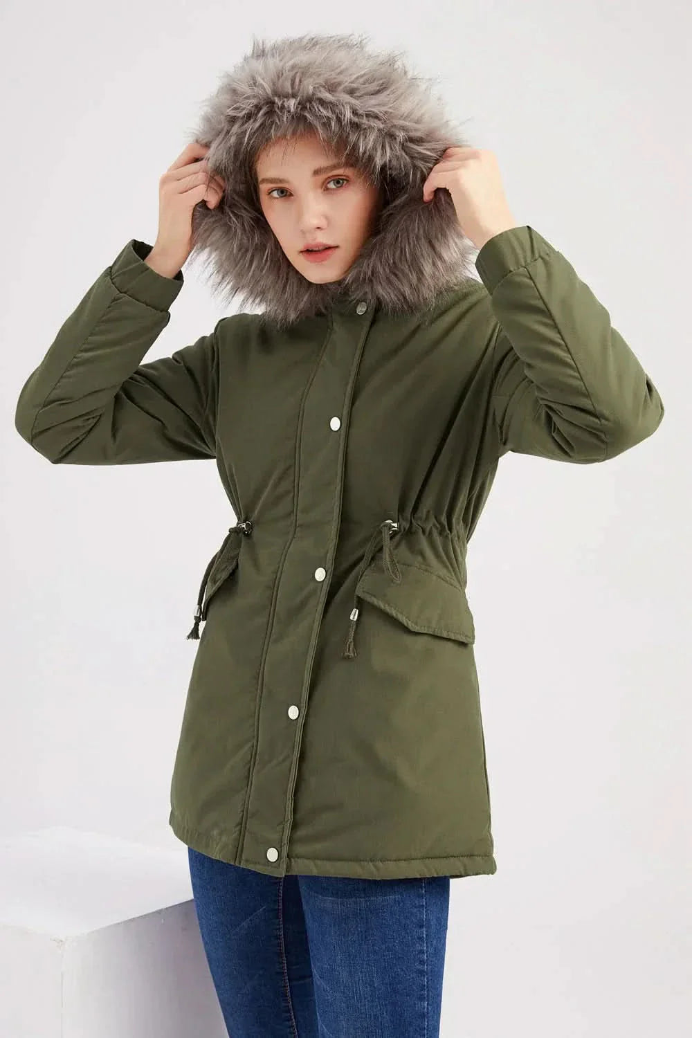 Dam Parkas Jacket Windproof & Water-Repellent – Adjustable Fit with Detachable Faux Fur Hood