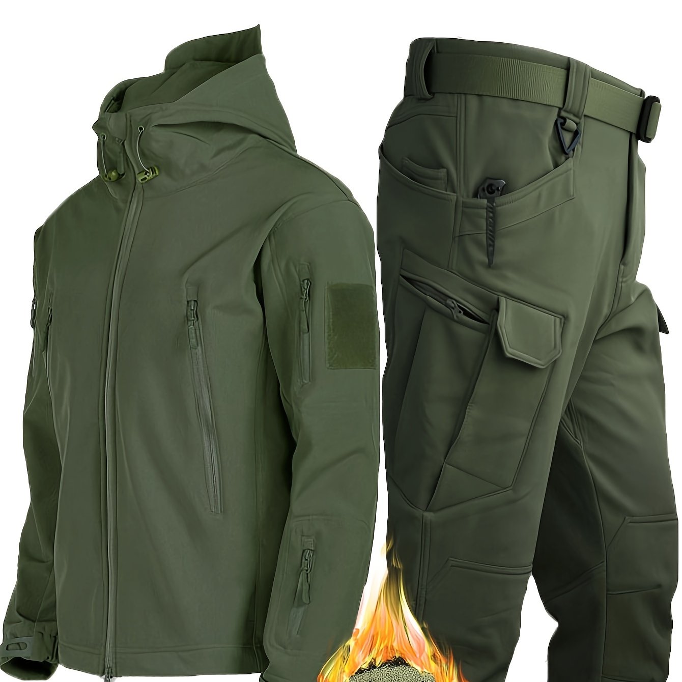 Nordhavn™ | 2-piece Winter Outdoor Set for Men – Fleece Jacket with Hood & Multi-pocket Pants