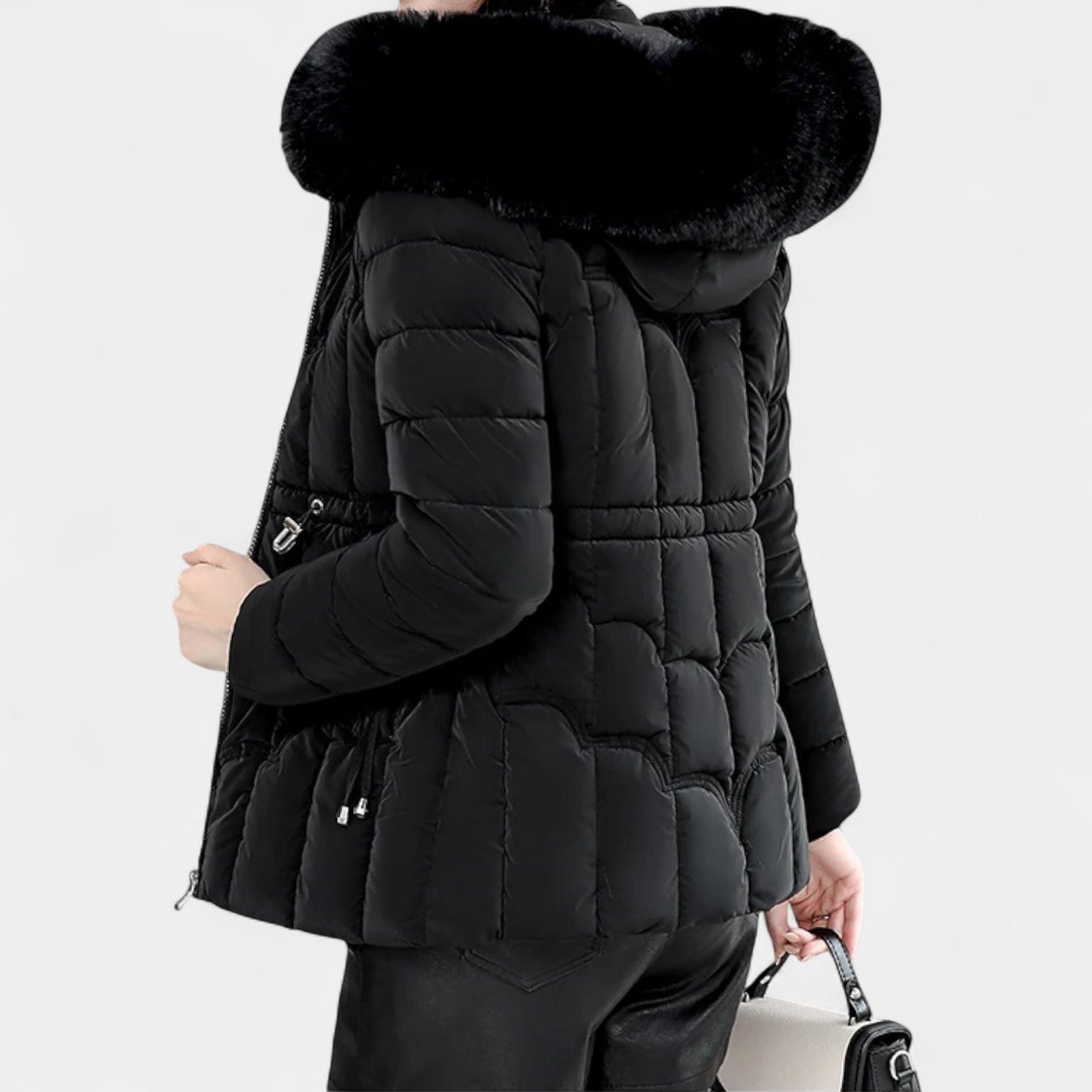 Elodie | Elegant Parkas med Fuskpäls och Justerbar Midja
