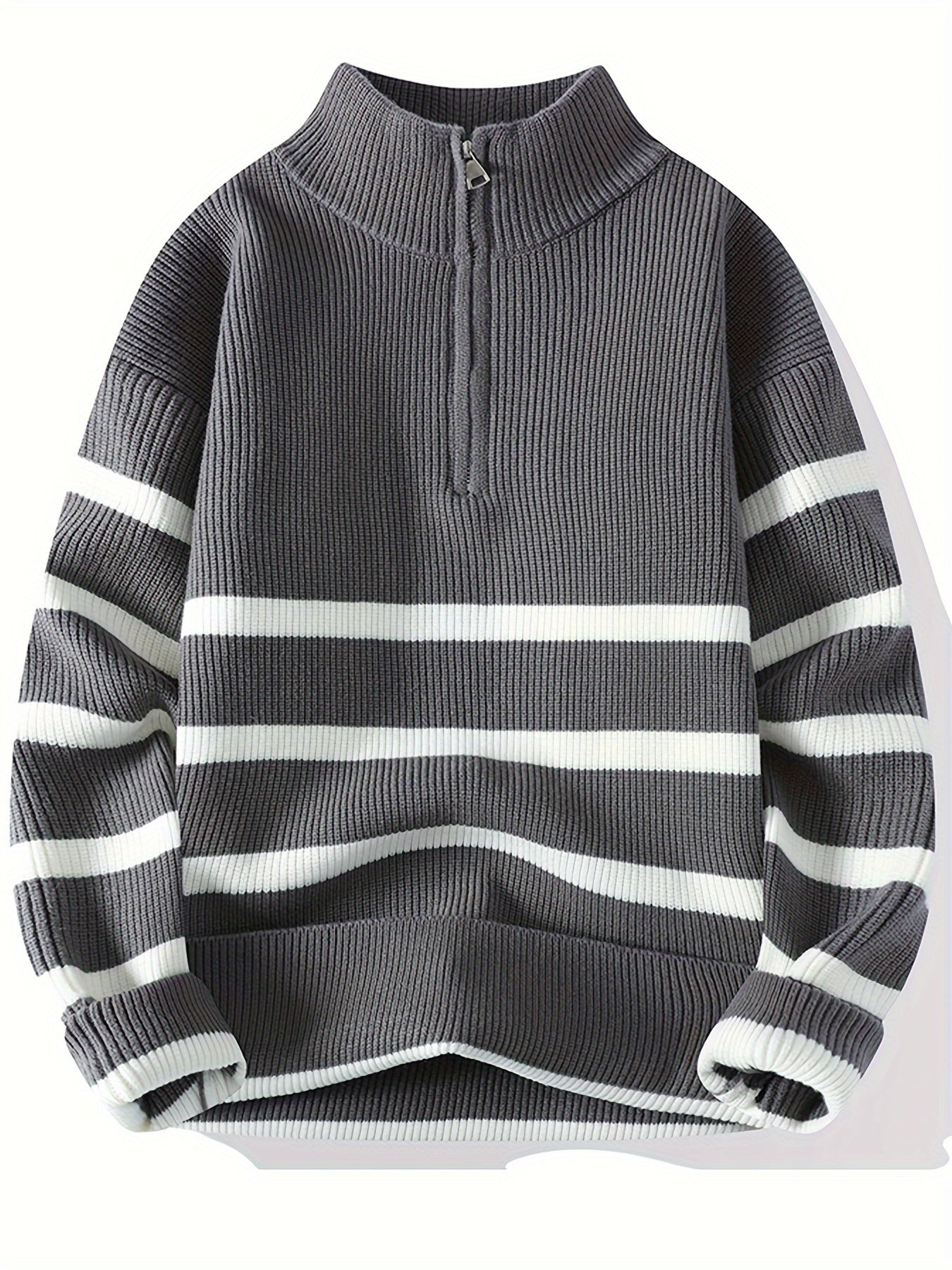 Talon Men's Striped Knitted Sweater – Quarter-Zip Pullover for Fall/Winter