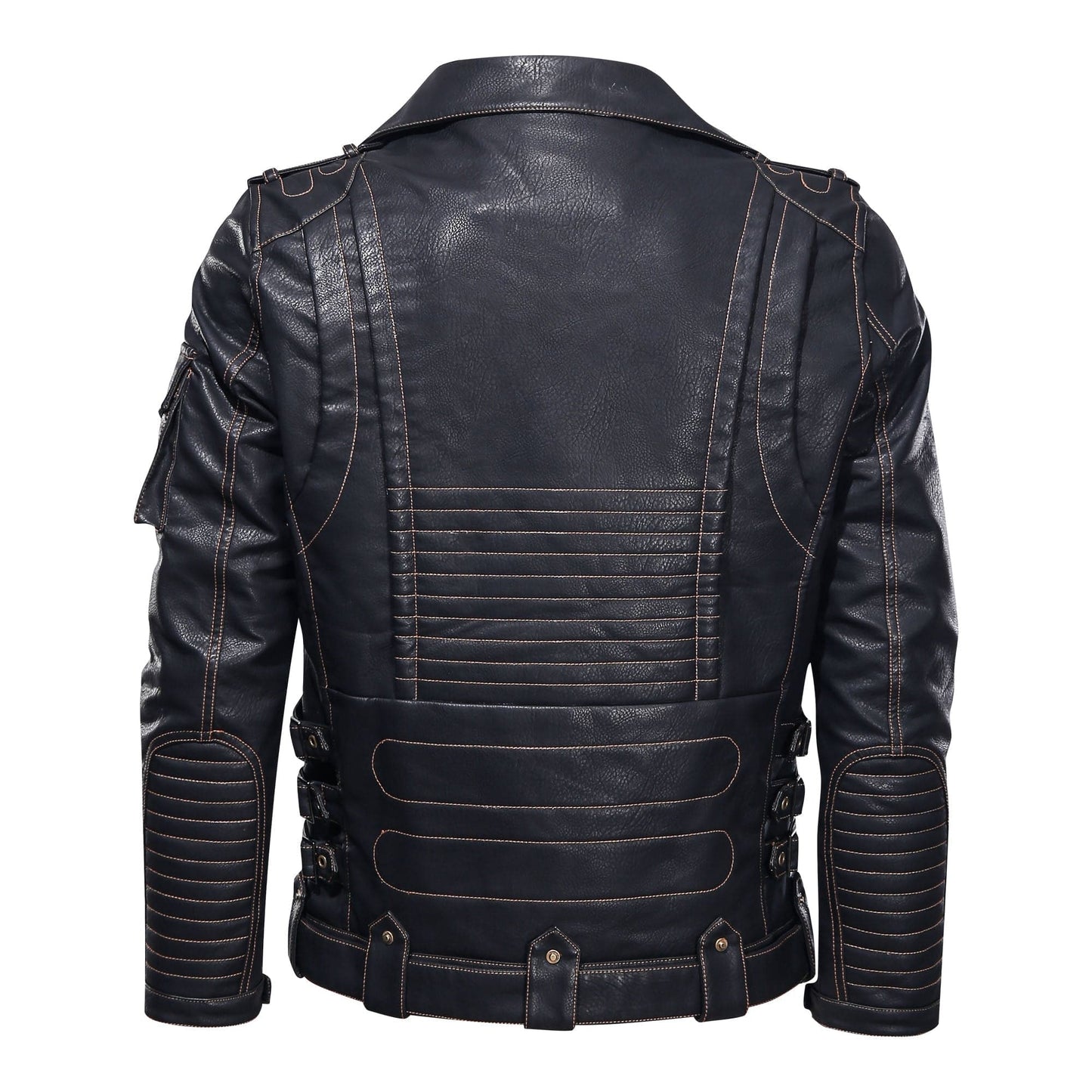 Men's Biker Jacket in Genuine Leather – Asymmetric Zipper and Belt