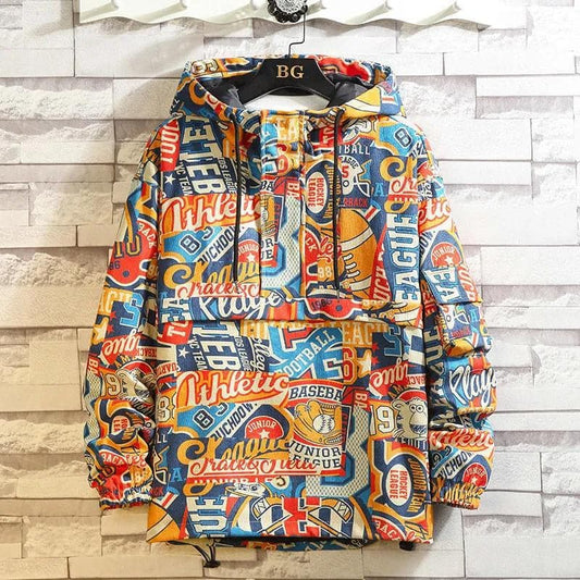 Unisex Retro Windbreaker with Hood and Front Pocket