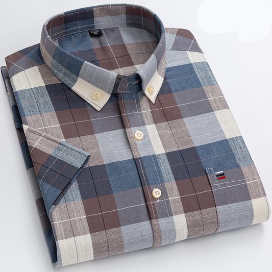 LEO | Short-sleeved Men's Shirt in Classic Checked Cotton Fabric