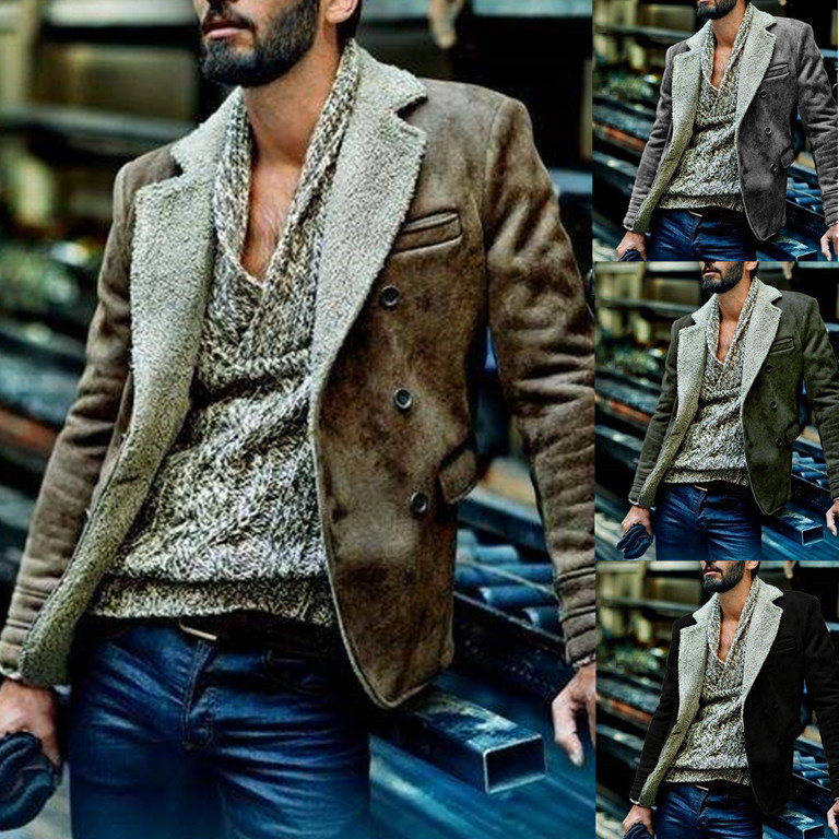 Suede Men's Jacket with Shearling Lining – Double-Breasted & Classic Fit